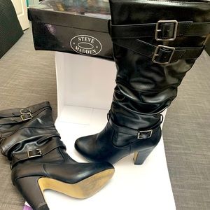 Madden Girl slouchy black knee high boots, size 7.5
